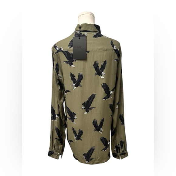 THE KOOPLES Button Down Shirt Relaxed Fit Olive Green Flying Eagle Men Women NWT - Picture 4 of 14